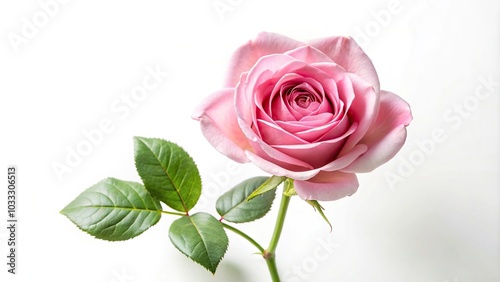 Botanical print of pink rose on white background