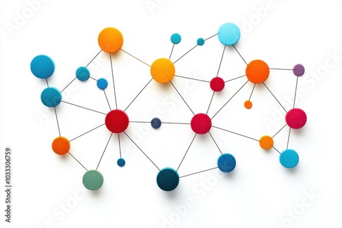 An infographic illustrating a business network diagram with nodes and connections, symbolizing communication and collaboration, with significant blank space for commercial text 