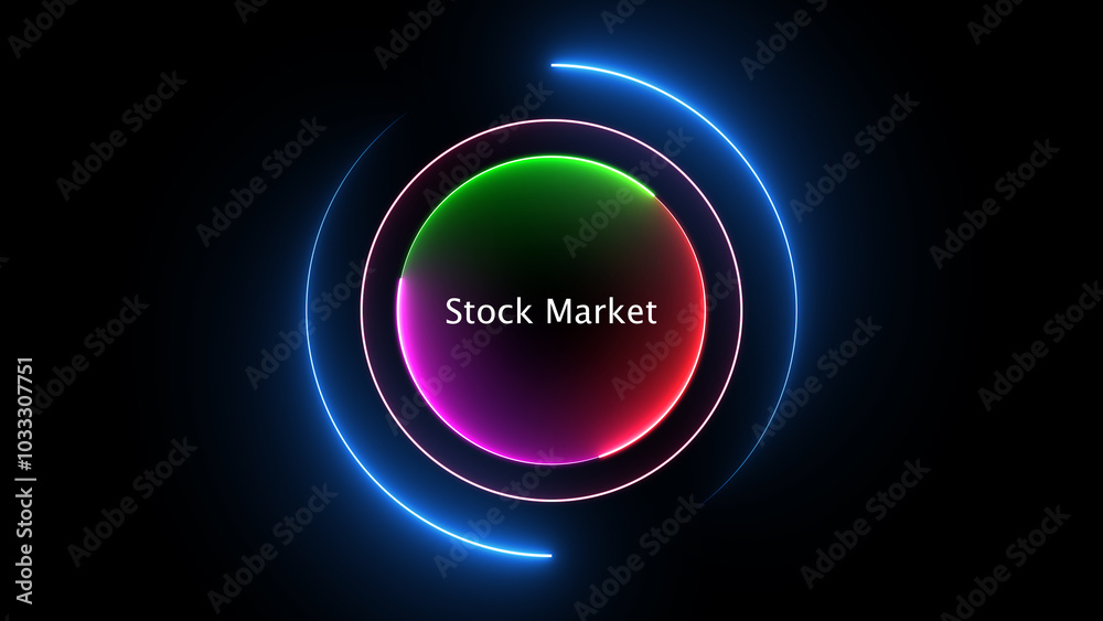 Glowing neon circle with word stock market on black background Glowing neon circle with word stock market on black background