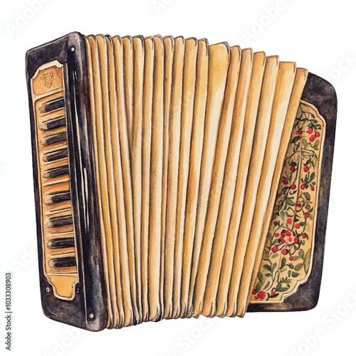 Accordion watercolor clipart illustration