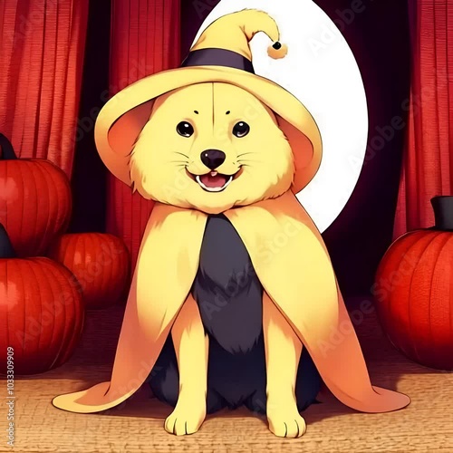 halloween dog with pumpkin