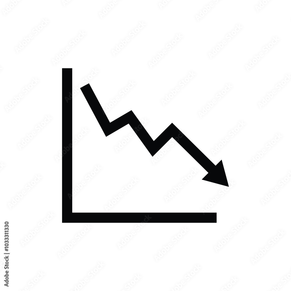 Arrow going downwards icon showing crisis vector illustration isolated on white background. Arrow going downwards icon showing crisis vector illustration isolated on white background.