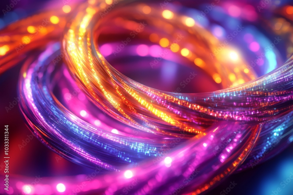 Abstract Colorful Fiber Optic Cables with Bokeh Lights Abstract Colorful Fiber Optic Cables with Bokeh Lights