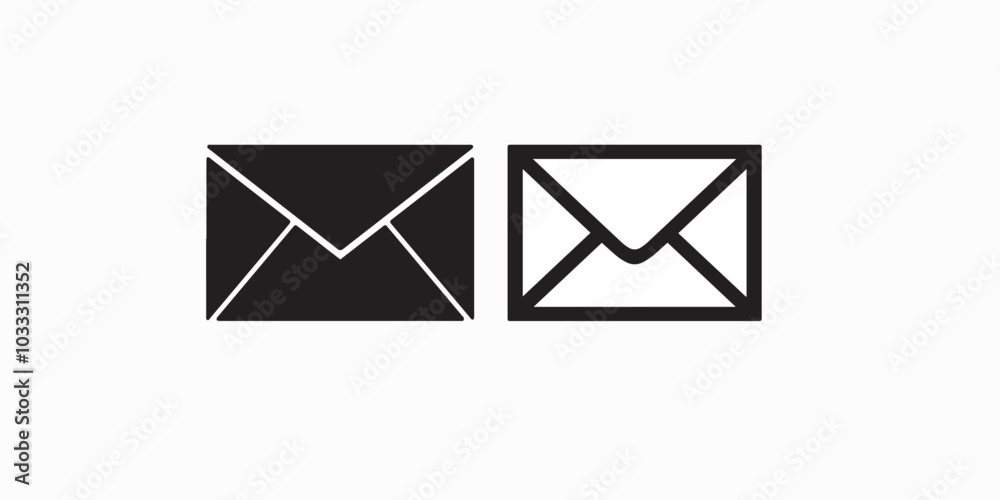 Print  Envelope mail icon set. newsletter web buttons. close email letter outline vector symbol. flat thin e-mail pictogram on white background. send mail message line sign. Communication, Messaging, 