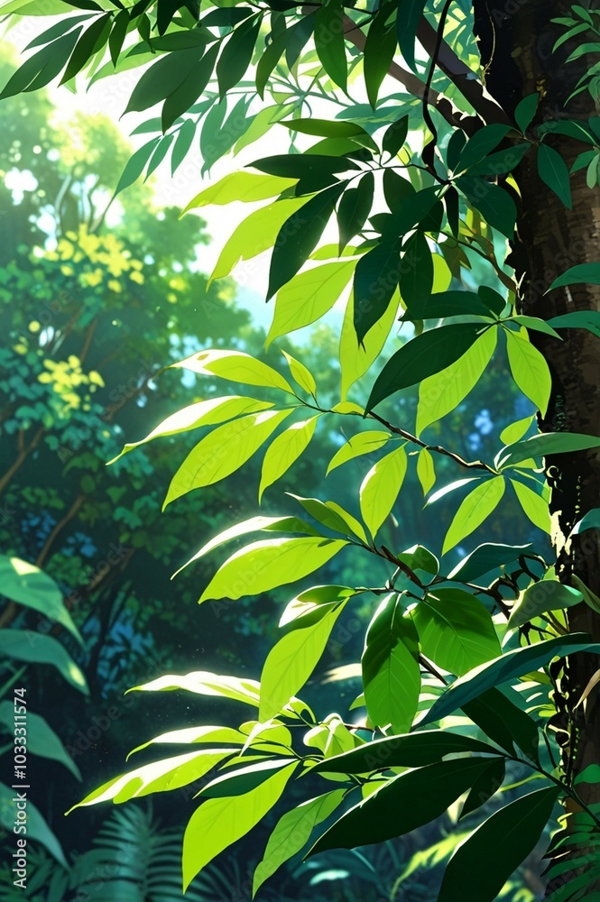 Obraz premium Autumn flower leaf wallpaper, forest green background, 