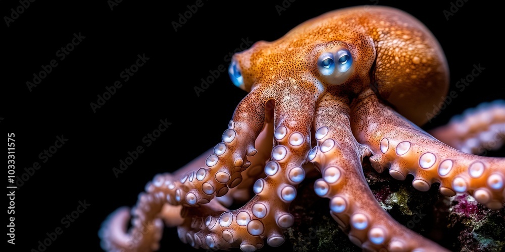 Obraz premium Close Up of Octopus with Blue Eyes on Coral Reef