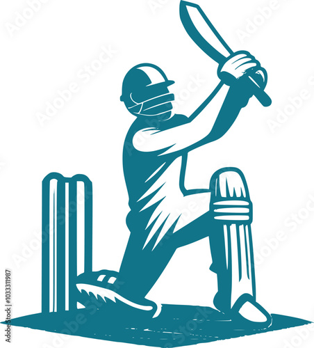 Cricket batsman Kneeling Sweep short vector illustrations royalty free images generated Ai