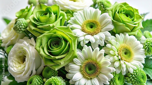Fototapeta Naklejka Na Ścianę i Meble -  Bouquet of green roses and white gerbera flowers