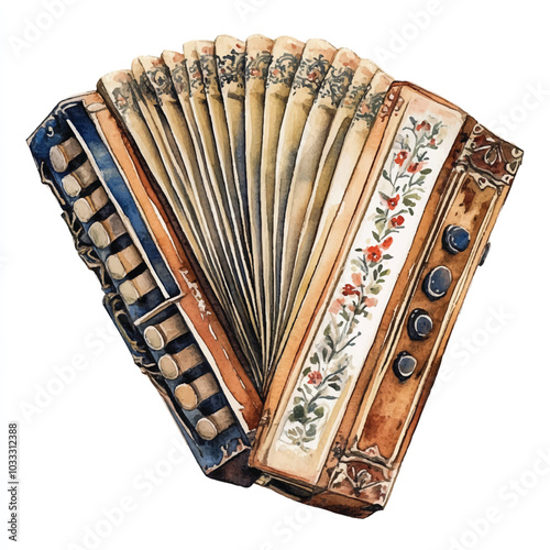Accordion watercolor clipart illustration