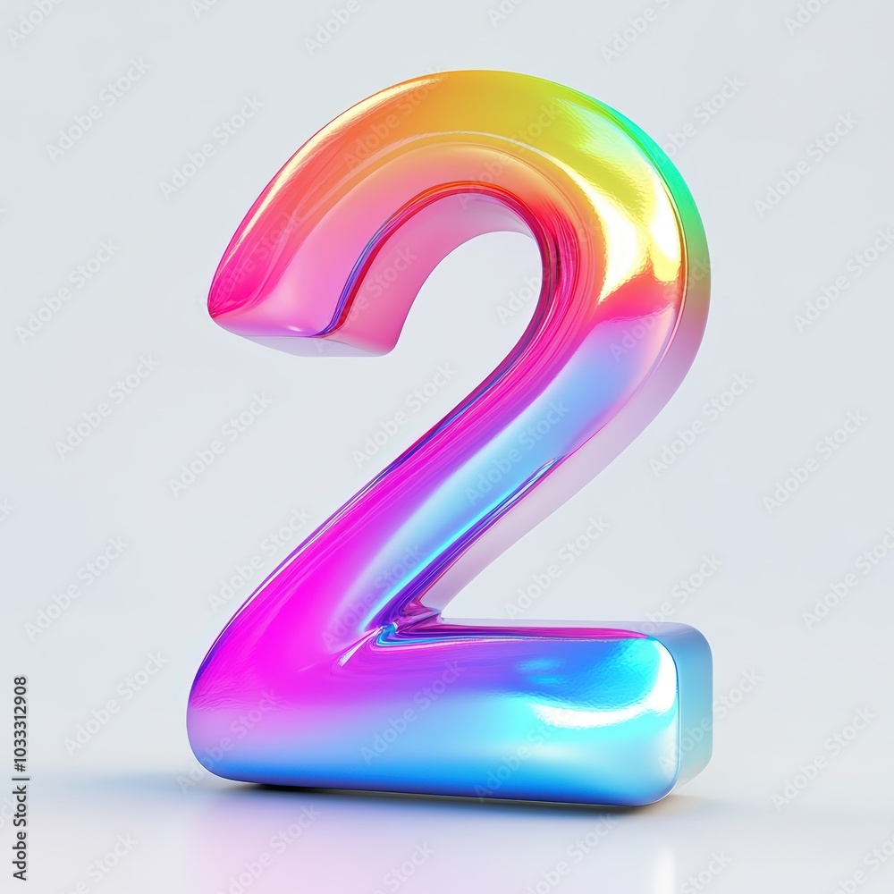 3D number 2 with rainbow gradient realistic modern design, soft lighting, white background 3D number 2 with rainbow gradient realistic modern design, soft lighting, white background