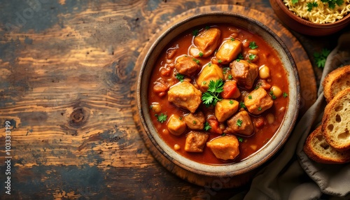 Colorful Vegetable Ragout with Carrots, Zucchini, and Potatoes in a Rustic Bowl (Hungarian Cuisine)