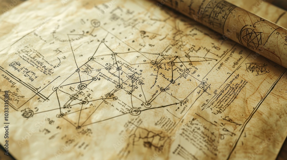 Obraz premium Vintage technical drawing with intricate diagrams and notes