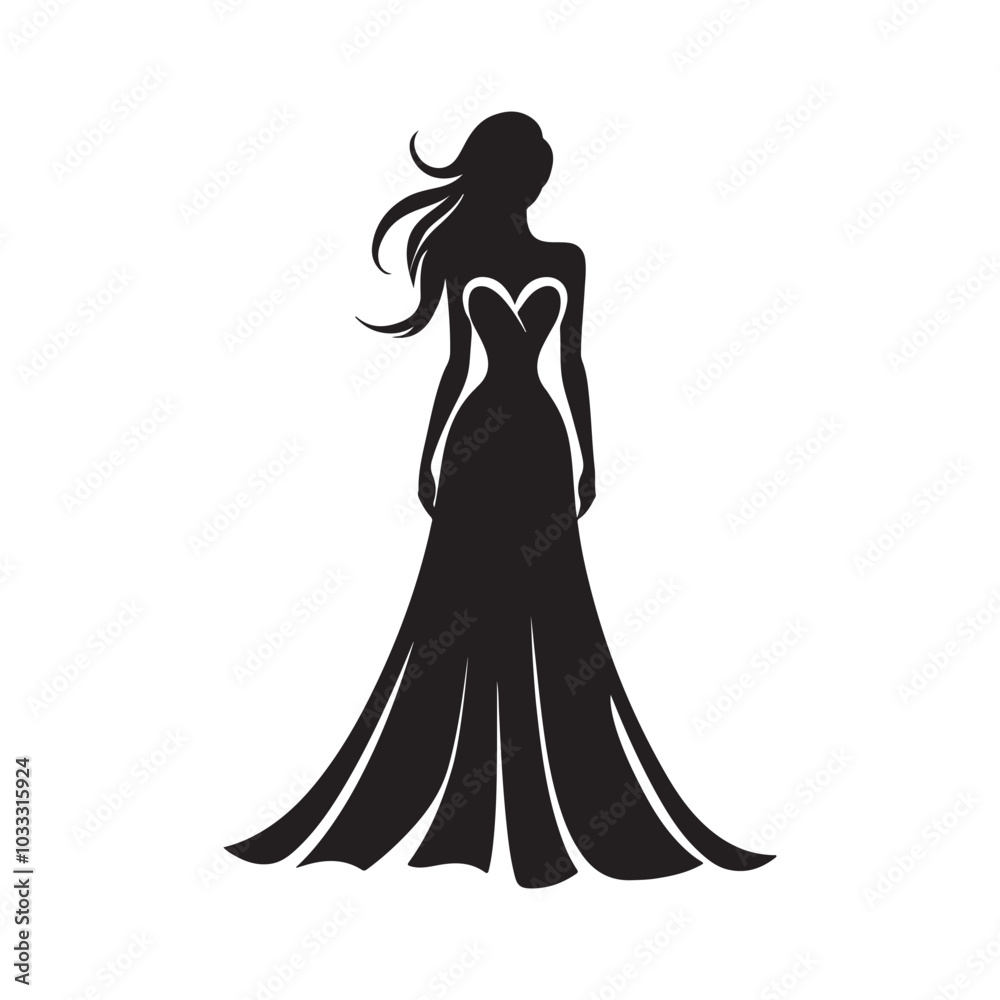 Woman's Dress Designer Elegance Iconic. Black Dress silhouette illustration. Woman's Dress Designer Elegance Iconic. Black Dress silhouette illustration.