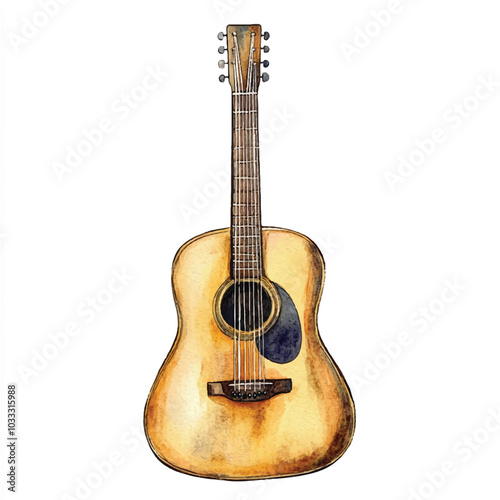 Acoustic guitar watercolor clipart illustration