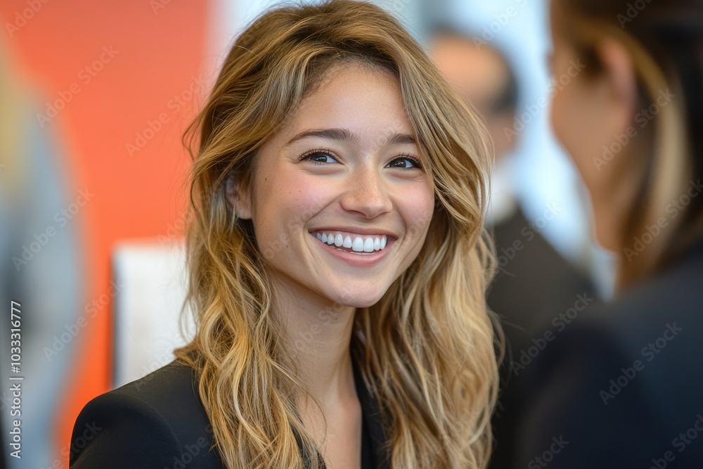Female business professionals laughing in an office, Generative AI Female business professionals laughing in an office, Generative AI
