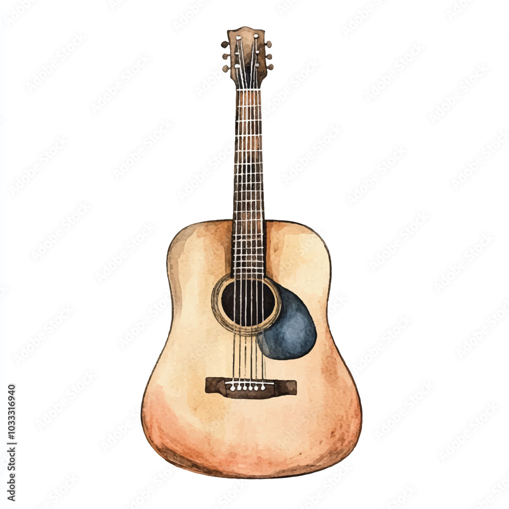 Obraz premium Acoustic guitar watercolor clipart illustration