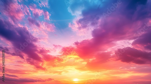 Vibrant Panoramic Sunset Sky with Gradient of Ethereal Colors