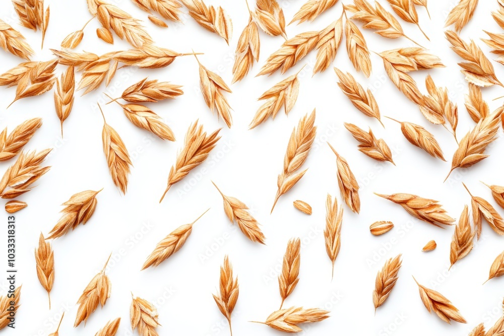 Golden Wheat Spikes Pattern on White Background Golden Wheat Spikes Pattern on White Background