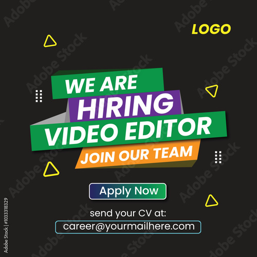 we are hiring poster design, hiring poster,hiring video editor, job advertisement poster,