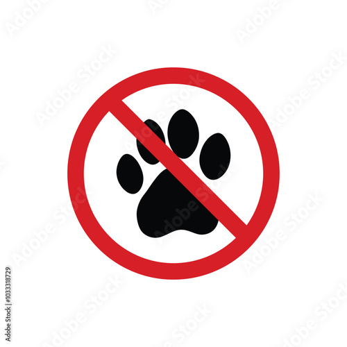 No pets and animals allowed prohibited red ban symbol foot marks in black color icon vector, illustration isolated on white background.