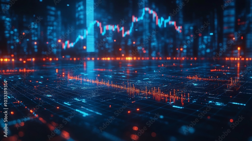 Futuristic Stock Market Graph Illustration with Financial Data and Glowing Light Effects in Blue
Futuristic Stock Market Graph Illustration with Financial Data and Glowing Light Effects in Blue