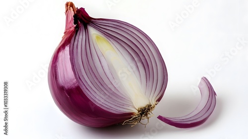 Red onion with cut in half isolated on white background. 