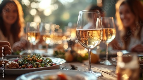 Glass of White Wine at a Dinner Party