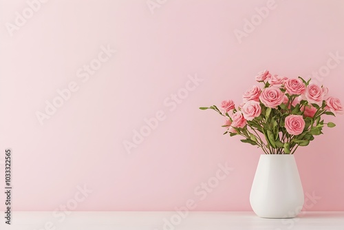 Wallpaper Mural Minimalist Bouquet of Pink Roses in White Vase on Soft Pink Background for Mother s Day or Special Occasion Torontodigital.ca