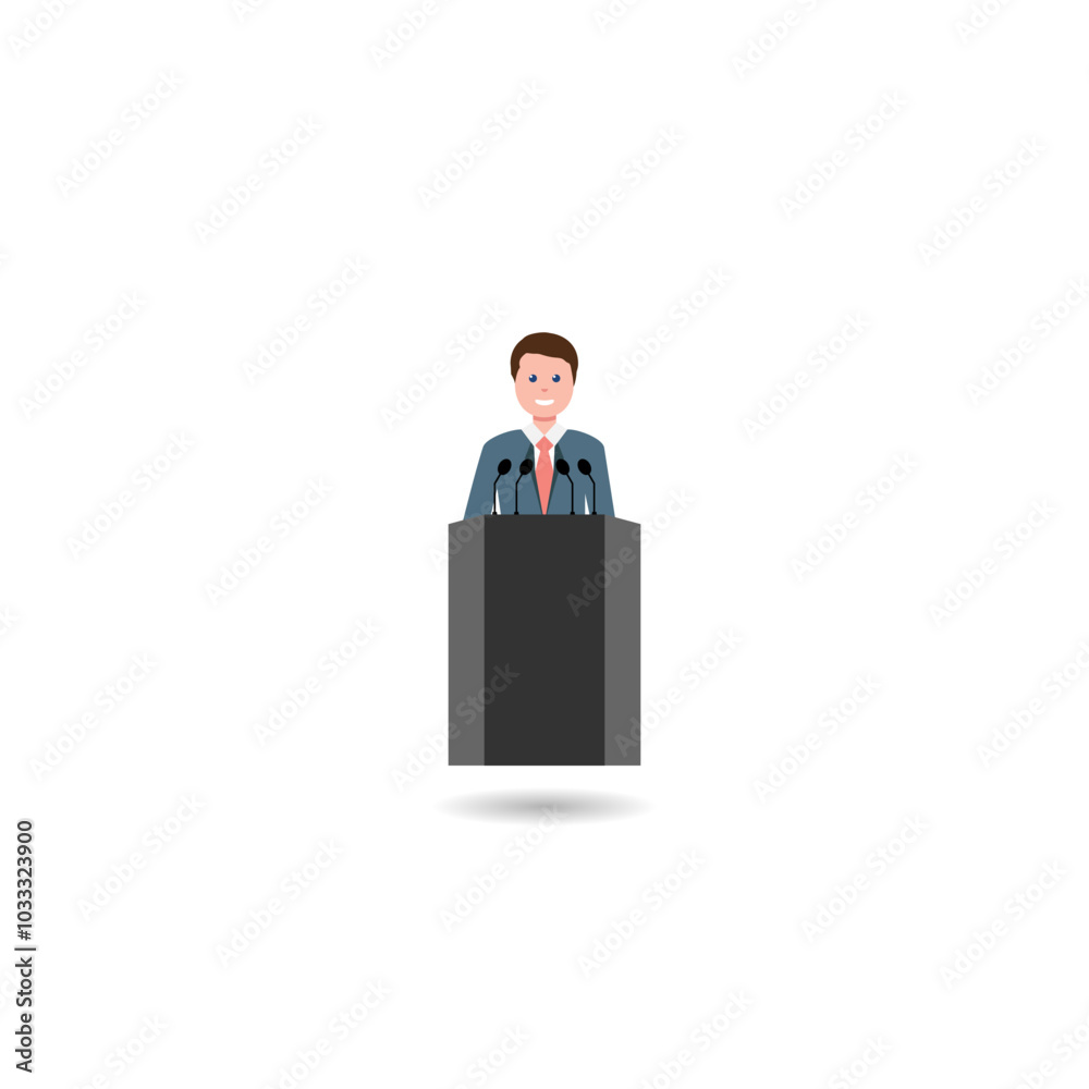 Business man on podium icon with shadow Business man on podium icon with shadow