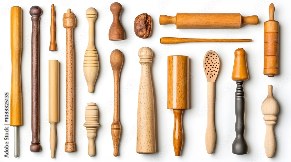 Collage of rolling pin on white background. Collage of rolling pin on white background.