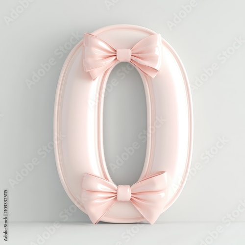 3D number 0 with ribbon bows realistic modern design, soft lighting, white background  photo