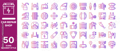Car repair shop icon pack gradient style