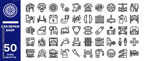 Car repair shop icon pack line style