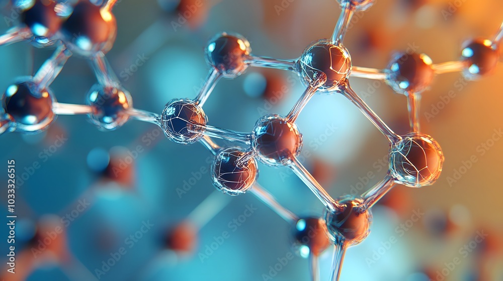 A Close-Up of a Molecular Structure with Spheres Connected by Thin Lines A Close-Up of a Molecular Structure with Spheres Connected by Thin Lines