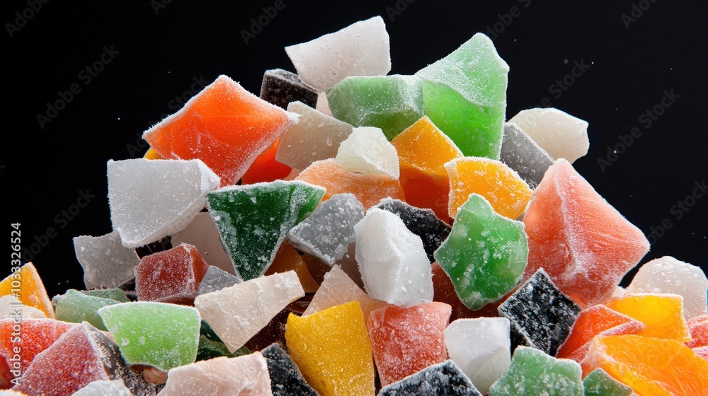Colorful Sugar Coated Candied Fruit Pieces Closeup Macro Photography Colorful Sugar Coated Candied Fruit Pieces Closeup Macro Photography