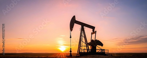 An oil pumpjack silhouetted against a sunrise, symbolizing the continuous extraction of oil to fuel the global economy