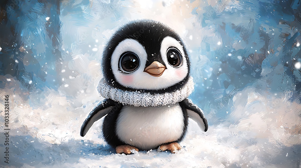 Cute Penguin in Winter Wonderland