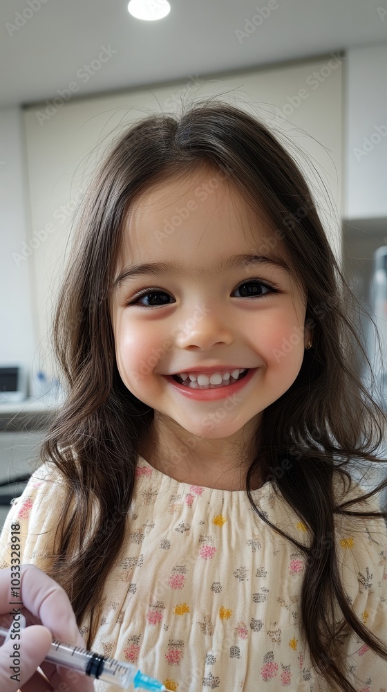 Cute girl smiling after getting vaccine, Generative AI