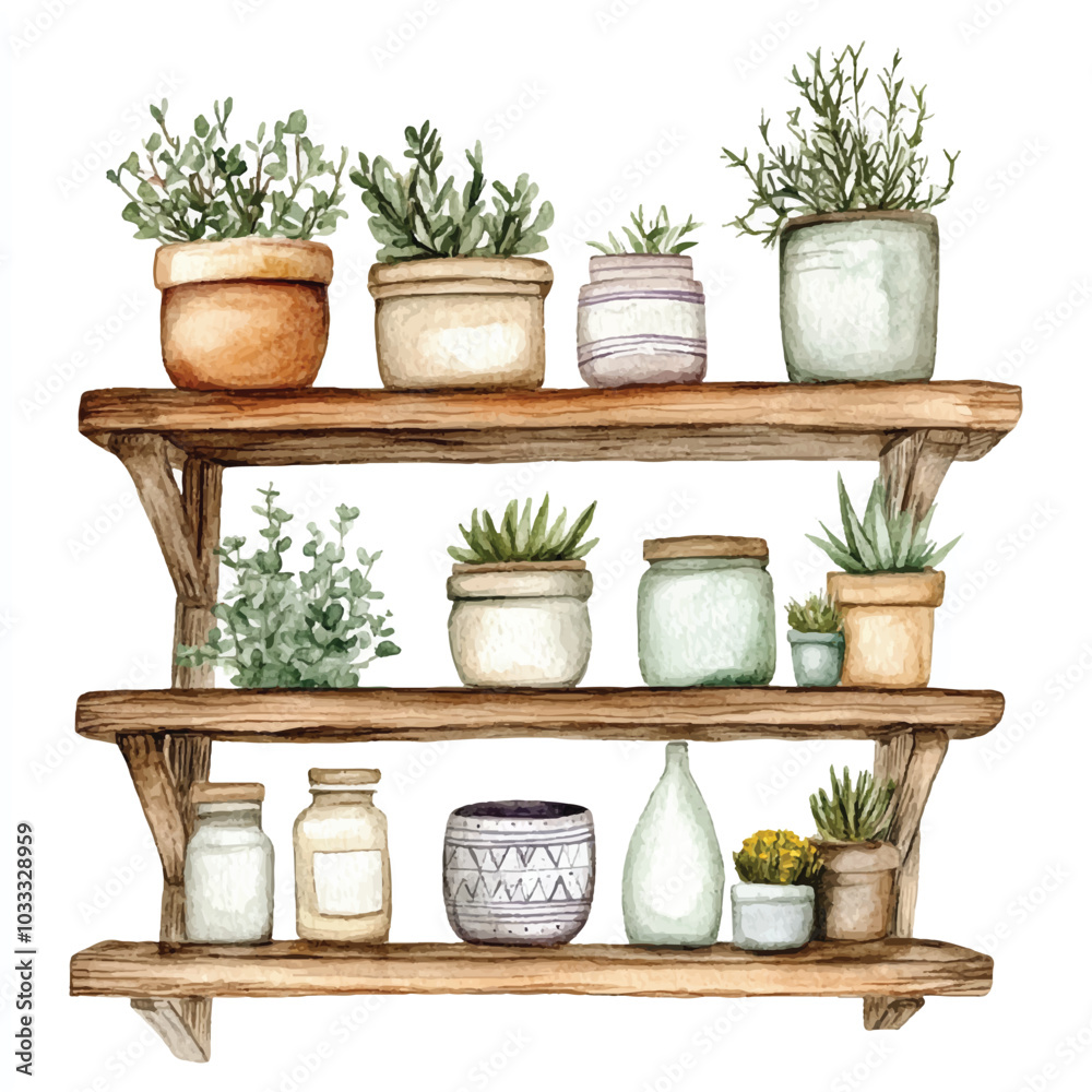 Fototapeta premium Shelves watercolor clipart illustration 