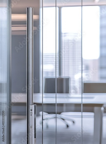Modern Office Interior with Glass Door and Handle