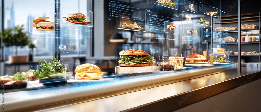 Fast Food Restaurant Window Display with Digital Menu.