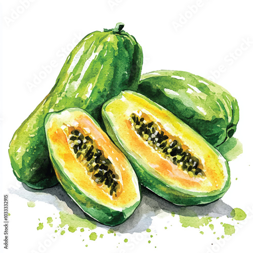 Bilimbi fruit watercolor clipart illustration