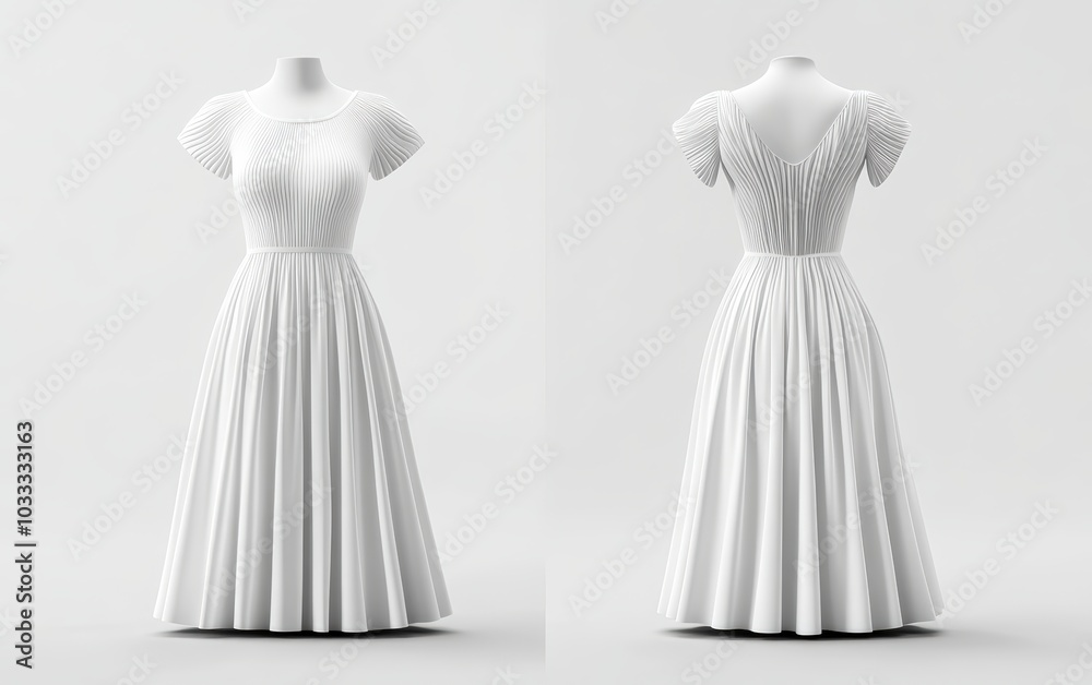 Blank white Dress mockup, front and back view, 3d rendering white background Blank white Dress mockup, front and back view, 3d rendering white background