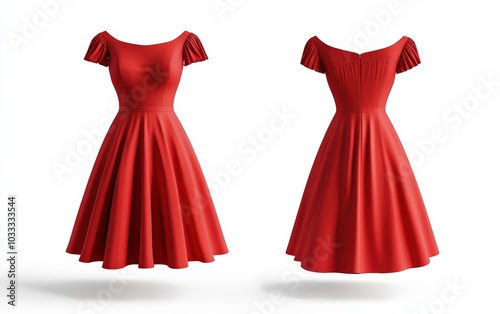 Blank red Dress mockup, front and back view, 3d rendering white background