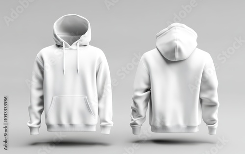 Blank white hoodie christmass ornament mockup, front and back view, 3d rendering white background