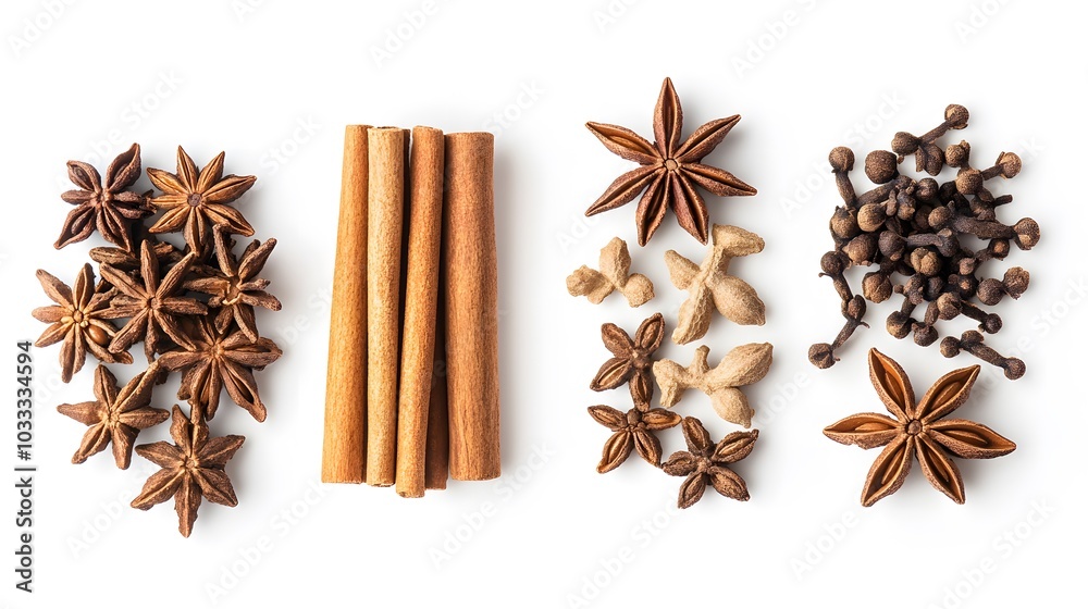 Cloves, anise and cinnamon isolated on white background. Cloves, anise and cinnamon isolated on white background.