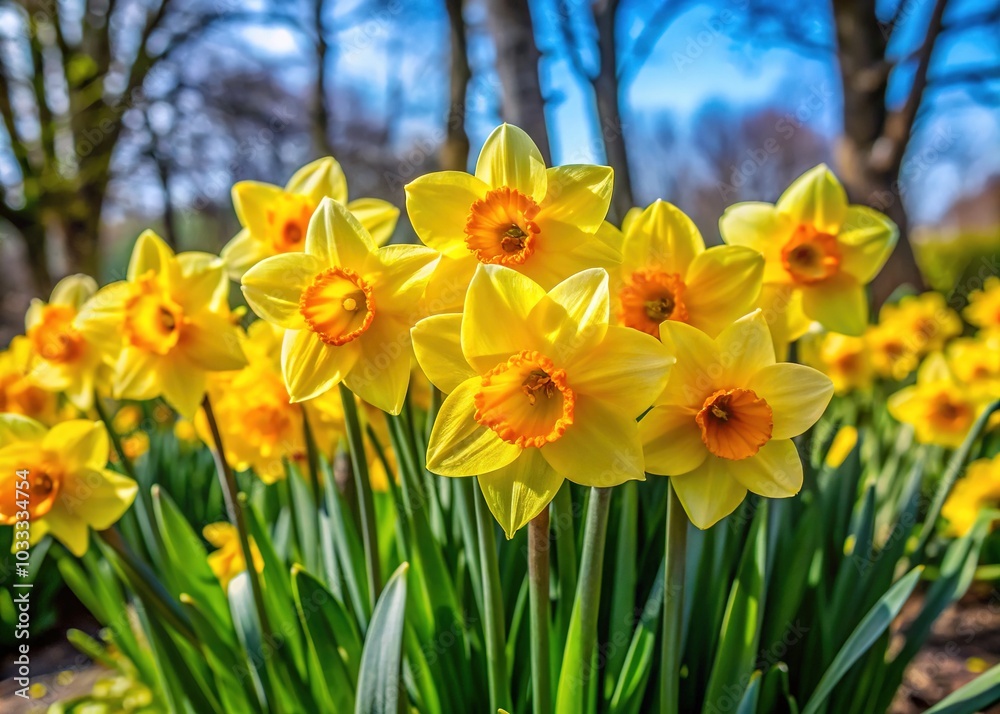 Yellow Daffodil or Spring Narcissus Flowers Blooming in a Garden Yellow Daffodil or Spring Narcissus Flowers Blooming in a Garden