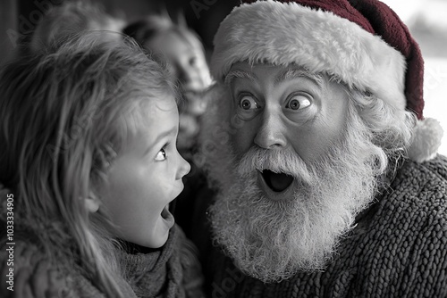 Santa handing out coal to kids but giving them a wink, implying he’s in on the joke as children react with surprise. photo