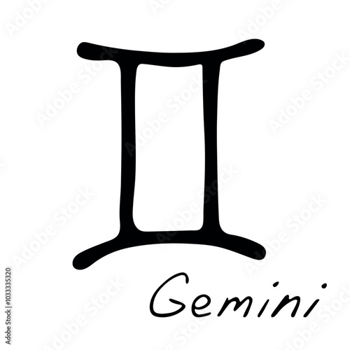 Hand drawn gemini zodiac sign Esoteric symbol doodle Astrology clipart Element for design