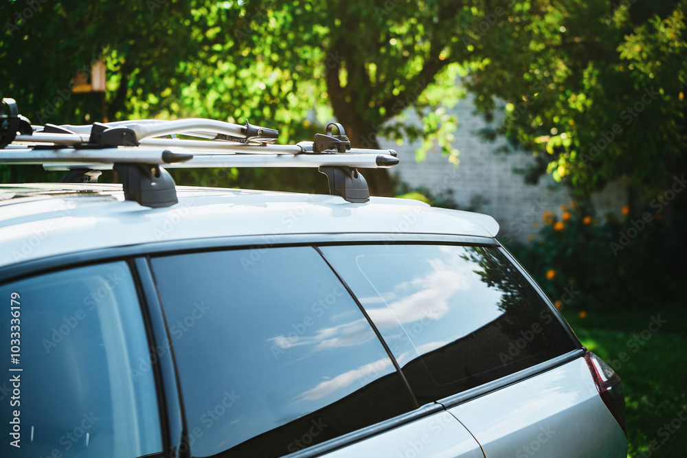 Empty bike rack on car roof awaiting a journey Empty bike rack on car roof awaiting a journey